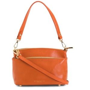 DIVINA FIRENZE Orange Made In Italy Leather Triple Entry Crossbody